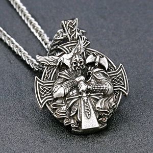 Men's Jewelry Viking Odin Norse Cross Stainless Silver Pendant Necklace 24"
